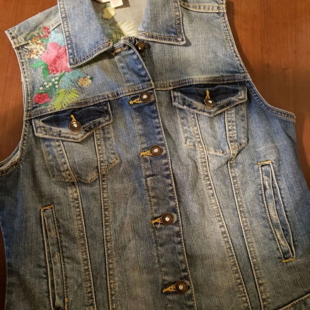Boston Proper embroidered jean vest